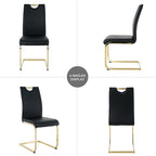 Goujxcy Dining Chairs Set of 4, Modern High Back Kitchen Chairs with Metal Legs and Faux Leather Padded Seat Upholstered Dining Chairs for Dining & Kitchen,Living Room (Black&Gold, Set of 4)