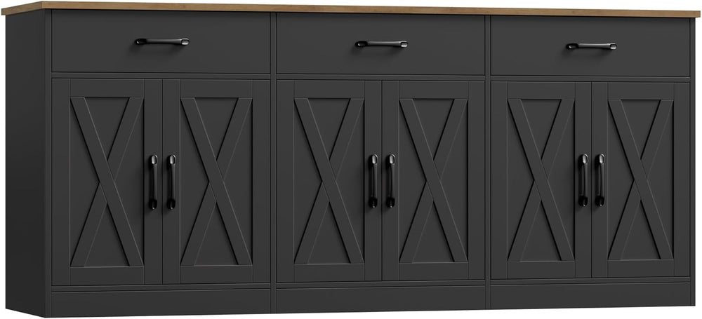HOSTACK 71"W Farmhouse Kitchen Sideboard Buffet Cabinet with Storage, Black