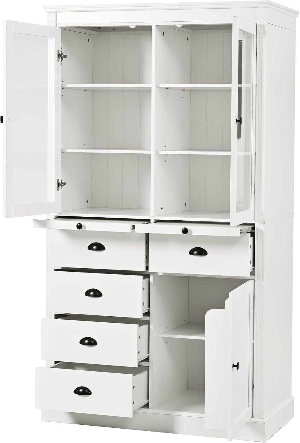 72" H Kitchen Pantry with Glass Doors, Wooden Freestanding Display Stora...