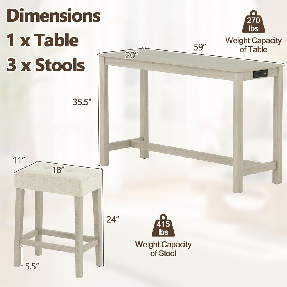 Giantex 4-Pieces Bar Table Set with Charging Station, 59-inches Dinner Tables...