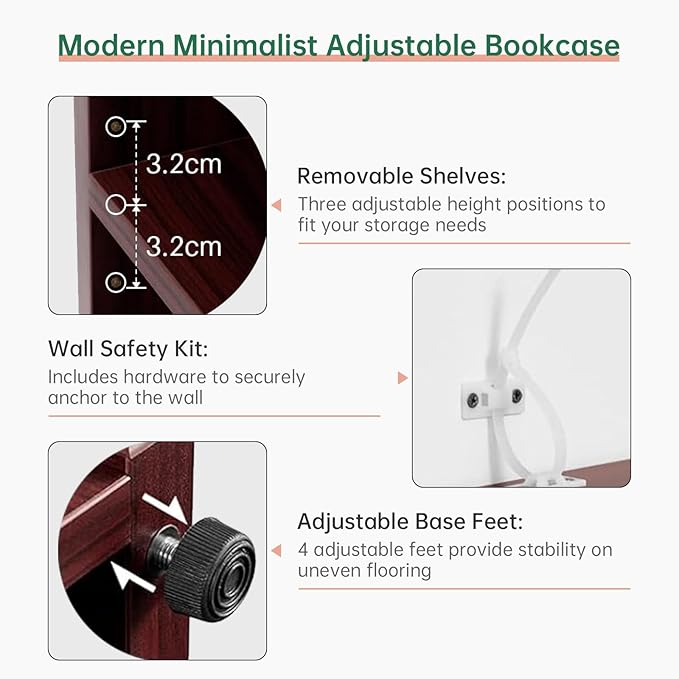 NicBex 48" Heavy Dute Wood Bookcase with Adjustable Shelves, Modern Manga Bookshelf for Living Room, Office, Small Spaces, Manga and Book Shelves Storage, Tip-Over Resistant, 33" Wide Cherry