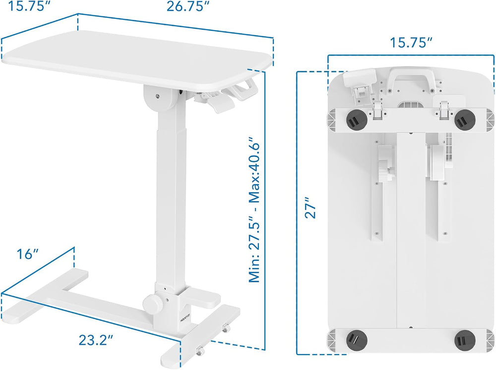 Mount-It! Overbed Table with Wheels, Folding Adjustable Height White