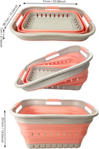 SAMMART Collapsible Plastic Rectangular Laundry Basket - Foldable Pop Up Storage Container/Organizer - Portable Laundry Hamper - Space Saving (Grey/Quartz Pink, 30L)