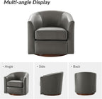 HULALA HOME Genuine Leather Swivel Barrel Chair with Solid Wood Base, Grey | Transitional Round Swivel Accent Chair with Flared Armrests, No Assembly Required, for Living Room Bedroom Reading Relaxation