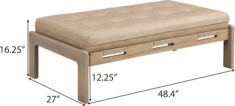Merax 48.4" Rectangle Tufted Upholstered Cocktail Ottoman, Leather Ottom...