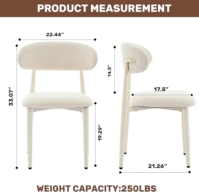 UVV Dining Chairs Set of 4, Metal Kitchen Chairs with Modern Fabric Upholstered for Dining Room, Beige