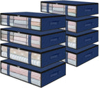 StorageRight Under Bed Storage Bins, 8-Pack 40L Foldable Fabric Storage Bags with Transparent Window, Breathable Organizer for Clothes/Blanket/Comforter/Quilt, Blue