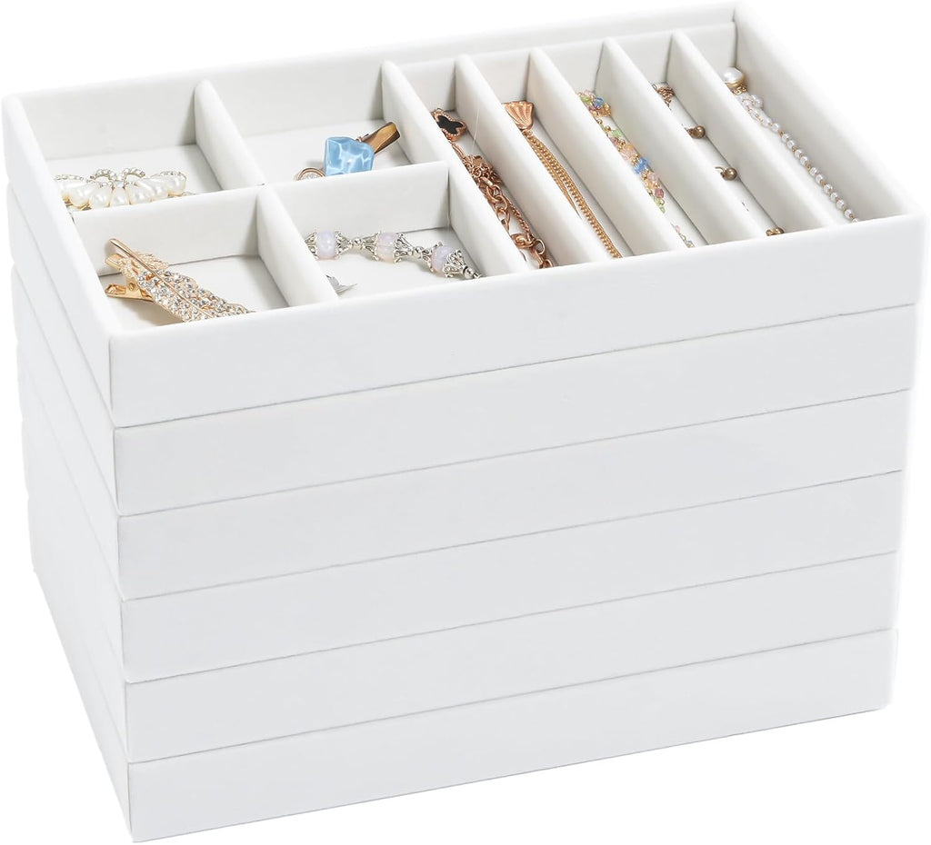 ProCase Stackable Jewelry Organizer Trays for Drawers, Jewelry Drawer Inserts Container Display Case Storage for Earring Necklace Rings Bracelet with Removable Dividers -Warmwhite, 6 Layers