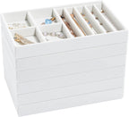 ProCase Stackable Jewelry Organizer Trays for Drawers, Jewelry Drawer Inserts Container Display Case Storage for Earring Necklace Rings Bracelet with Removable Dividers -Warmwhite, 6 Layers