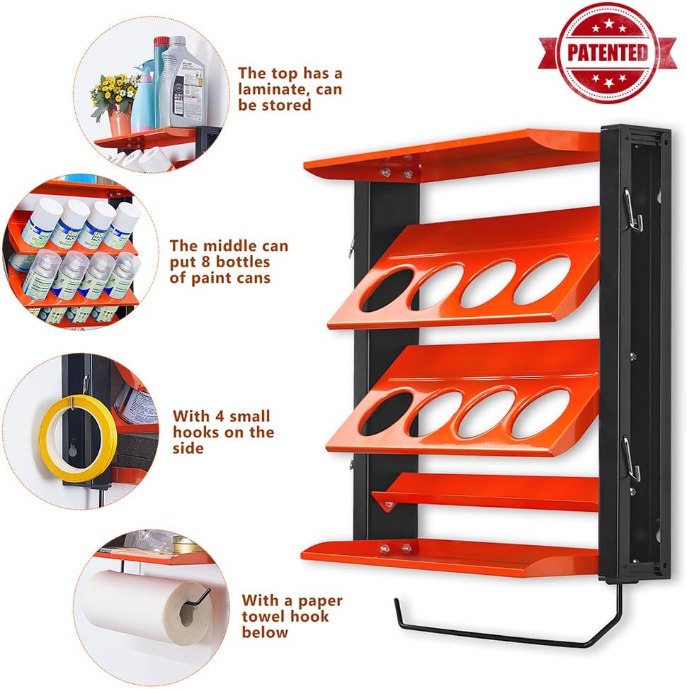 Ultrawall Spray Can Holder Rack With Paper Towel Holder, Steel Wall Mounted Spray Bottle Holder, Garage Wall Mount Shelf, Utility Storage Rack, Tool Storage Rack, Holds 100 lbs