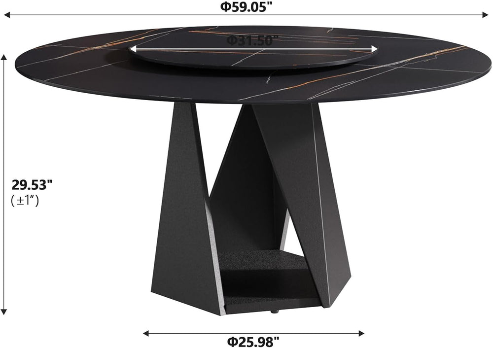 Montary 7 Piece Modern Dining Table Chairs Set of 6, Round 59" D Faux Ma...