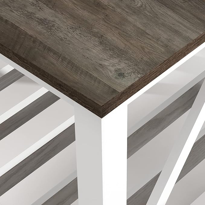 Farmhouse Coffee Table for Living Room, 2-Tier Rectangular Wooden Centre Cocktail Table with Slats Shelf Storage and V-Shaped Frame, Dark Oak