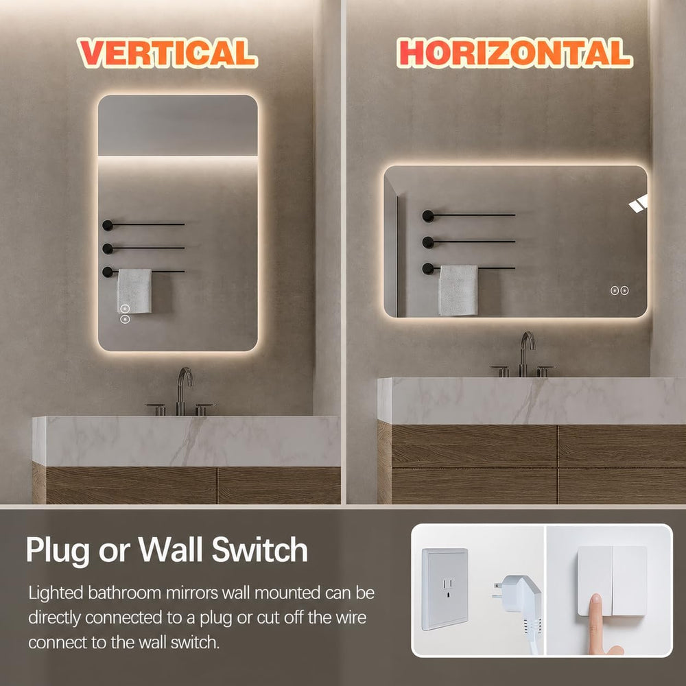 LAIYA 60"L x 36"W Rectangular LED Bathroom Mirror with Lights, HD, ...