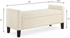 Upholstered Velvet Storage Ottoman Bench with Nail Trims,Soft Padded Seat with Armrest,for Living Room,Bedroom,Entryway,Easy to Assemble,Cream