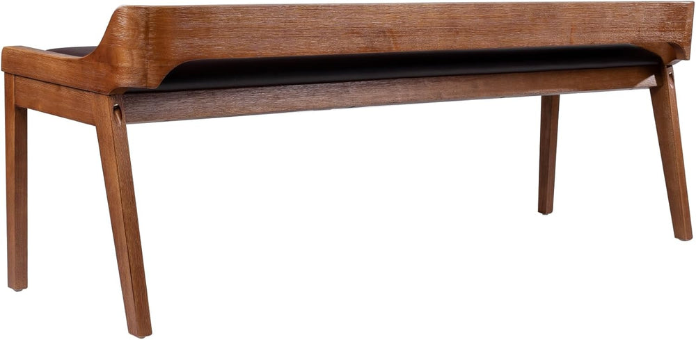 Rasmus Brown Faux Leather Wood Dining Bench - Chestnut Wire-Brush Finish
