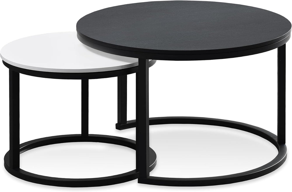 MASAKA B&W Nesting Coffee Table Set of 2,Modern Stackable Side Tables for...