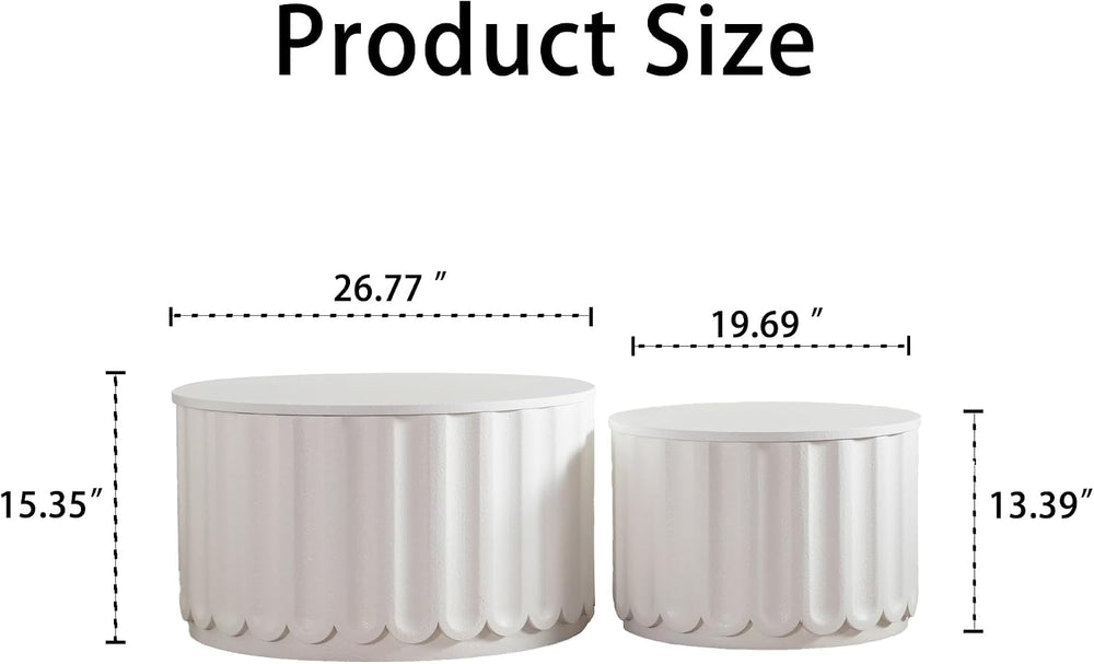 White Round Storage Table Set of 2 with Lift-Off Lid, Nesting End Table with ...