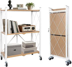 BAOYOUNI 3-Tier Vintage Industrial Bookshelf - No Assembly Folding Storage Shelf with Woodgrain Finish | Collapsible Metal Bookcase for Living Room, Office & Bedroom
