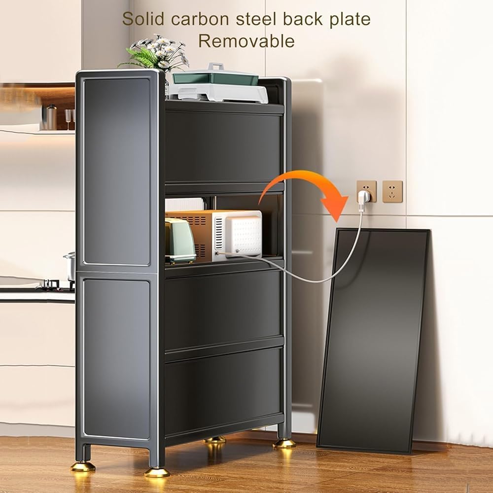 Modern 3-Tier Microwave Rack with Flip Door & Metal Storage - Stylish Kit...