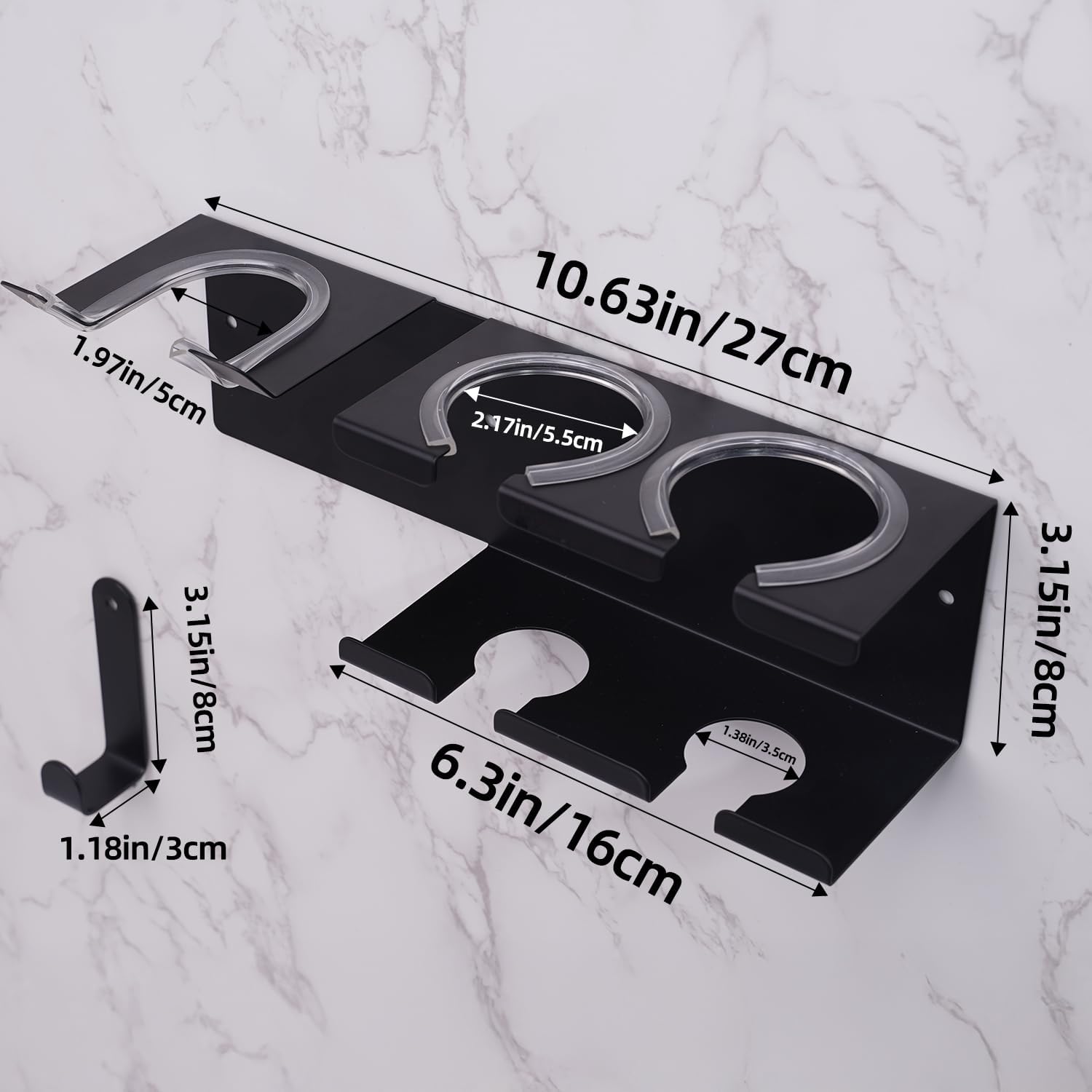 Hot Tools Organizer Wall Mount, Hair Tool Organizer, Hair Dryer Holder Wall Mounted for Blow Dryer, Curling Iron Black Curling Iron Holder 3 in 1 Modern Storage with 3M Adhesive for Bathroom, Vanity