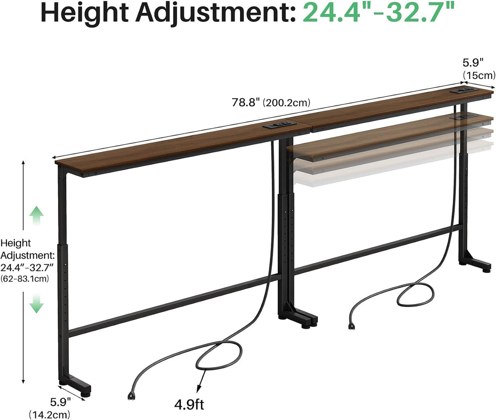 Kitstorack Narrow Sofa Table with Charging Station, 78.8" Behind Couch T...