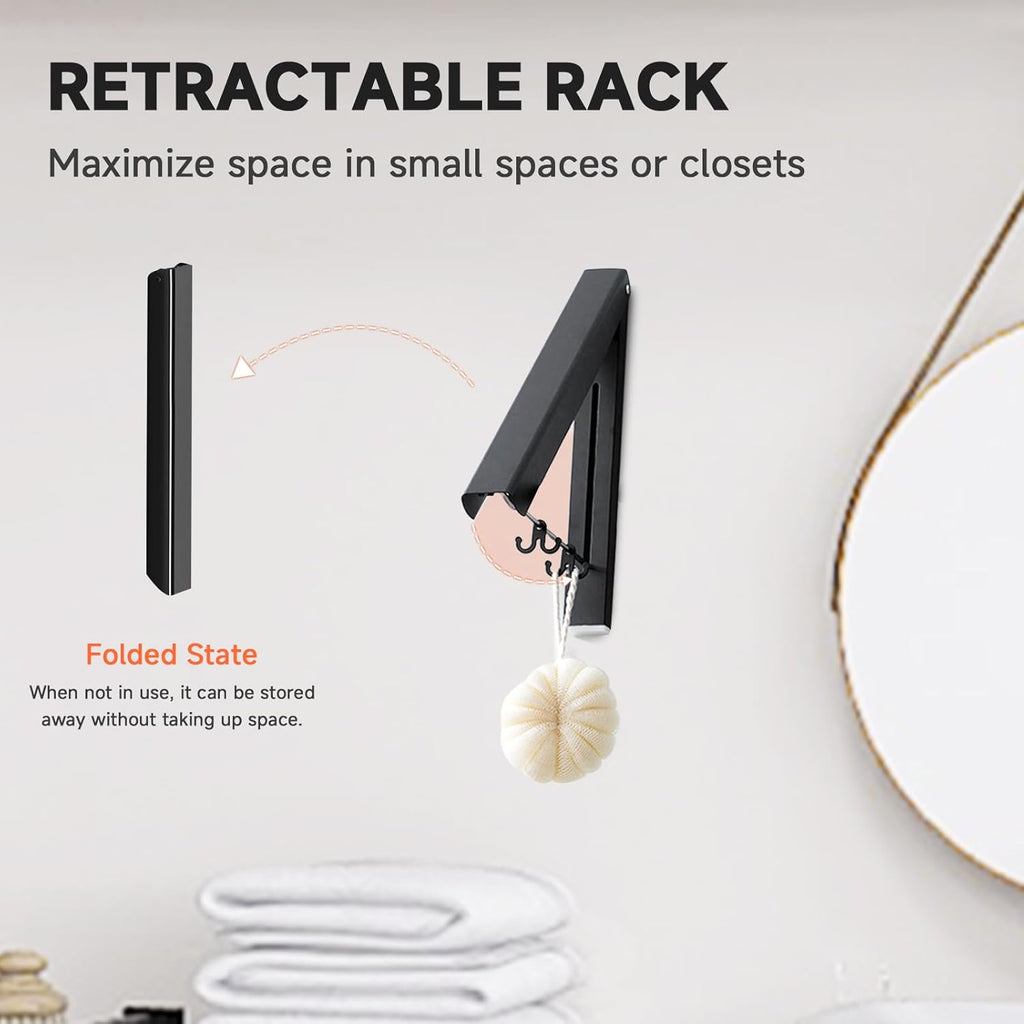 Retractable Clothes Drying Rack,Space Saver Wall-Mounted Retractable & Foldable Clothes Hanger for Laundry Room,Bedroom,Closet Storage Organization (1pcs, Black)