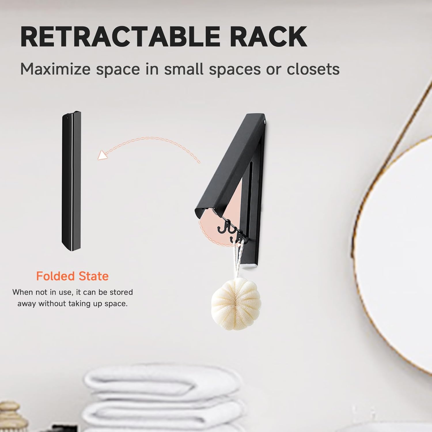 Retractable Clothes Drying Rack,Space Saver Wall-Mounted Retractable & Foldable Clothes Hanger for Laundry Room,Bedroom,Closet Storage Organization (1pcs, Black)