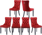 Velvet Kitchen Chairs Set of 6, Tufted Upholstered Dining Room Chairs with Back Ring Pull, Nailhead Trim and Solid Wood Legs, Modern Dining Chairs for Dining Room, Kitchen,Burgundy Red