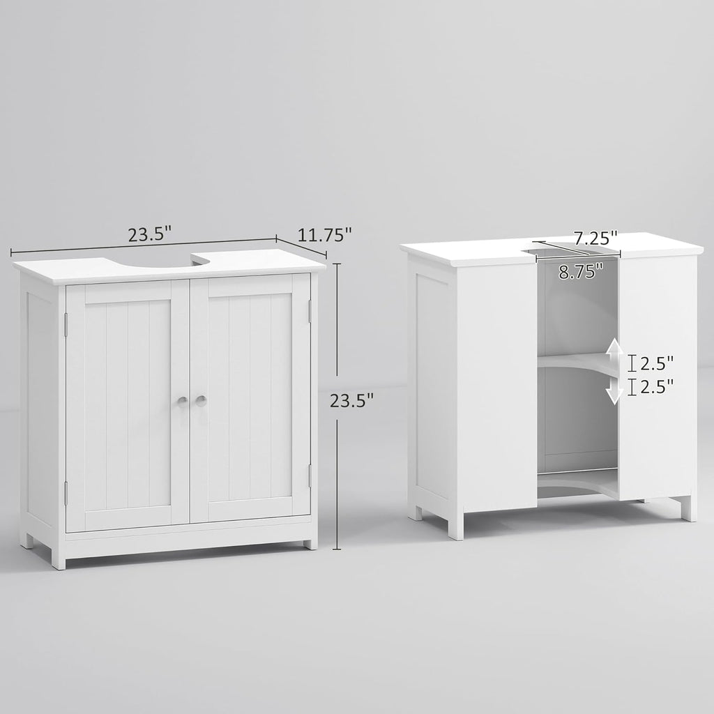 kleankin 23.5" Pedestal Sink Storage Cabinet, Freestanding Bathroom Under Sink Cabinet with U-Shape Cut-Out and Adjustable Shelf, White