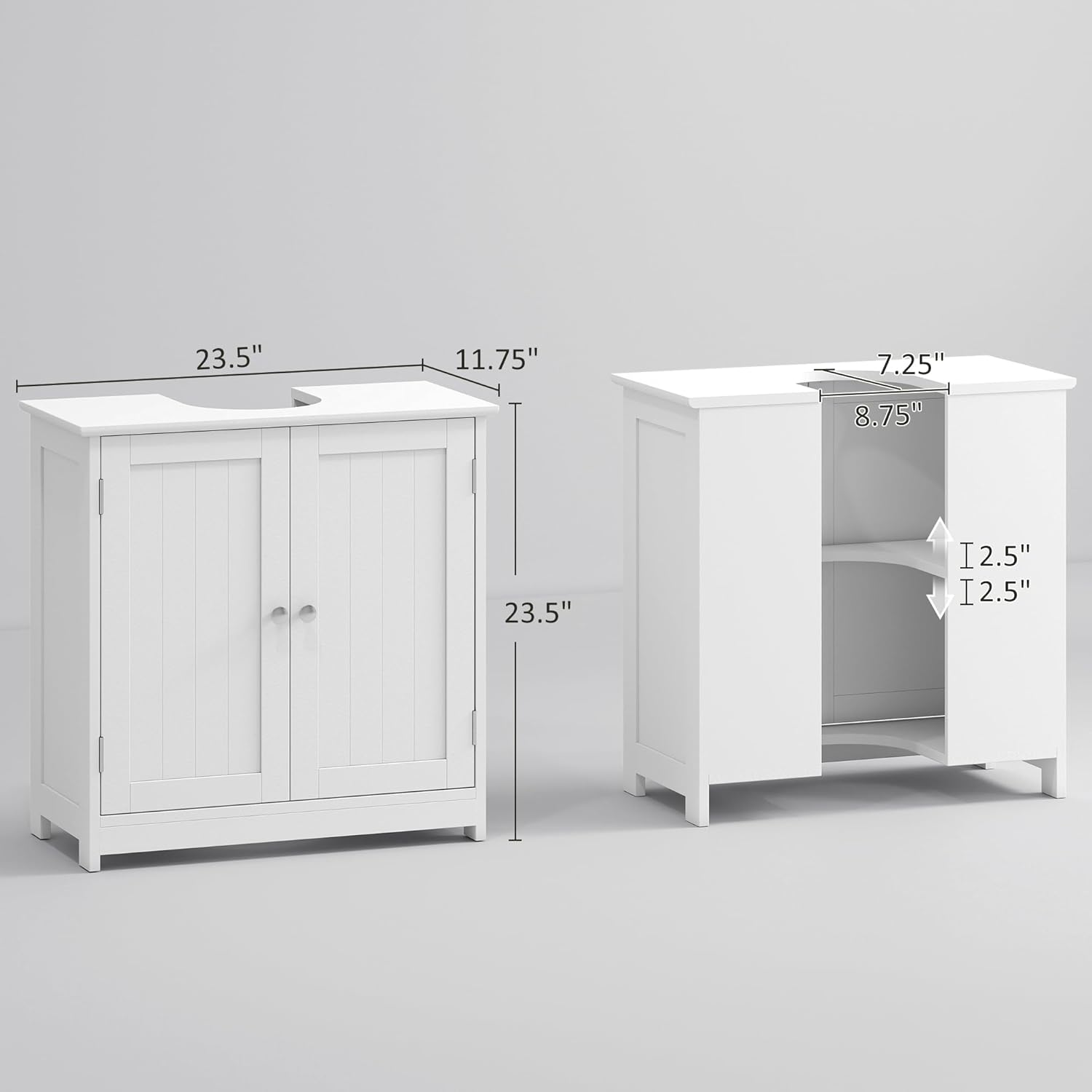 kleankin 23.5" Pedestal Sink Storage Cabinet, Freestanding Bathroom Under Sink Cabinet with U-Shape Cut-Out and Adjustable Shelf, White