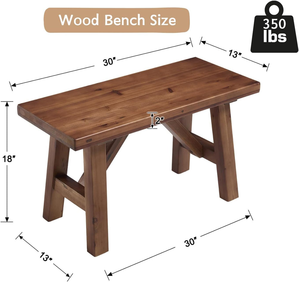 chairus Farmhouse Solid Wood Bench, 30" Entryway Bench Seat Rustic Narro...