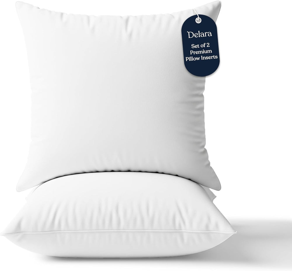 Delara Throw Pillow Inserts 18X18 Set of 2 - Organic Cotton Shell, 7D Recycle...
