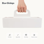BLUE GINKGO Stackable Organizer Caddy – Korean-Made Portable Tote for Bathroom, Office, Crafts, or School Supplies (Long Rectangle, White)