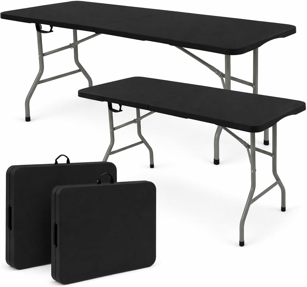 Set of 2 Folding Table 6 FT Lightweight Camping Table Black Portable Plastic ...