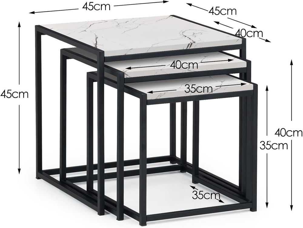 Julian Bowen Tribeca Nest of Tables, Set of 3, Black/Marble Effect - W45cm | ...