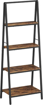 Homeiju Ladder Shelf, 4-Tier Leaning Ladder Bookshelf, Rustic and Wood Ladder Shelf Bookcase, Industrial Ladder Shelf Storage Rack for Home Office, Bedroom, Bathroom or Kitchen