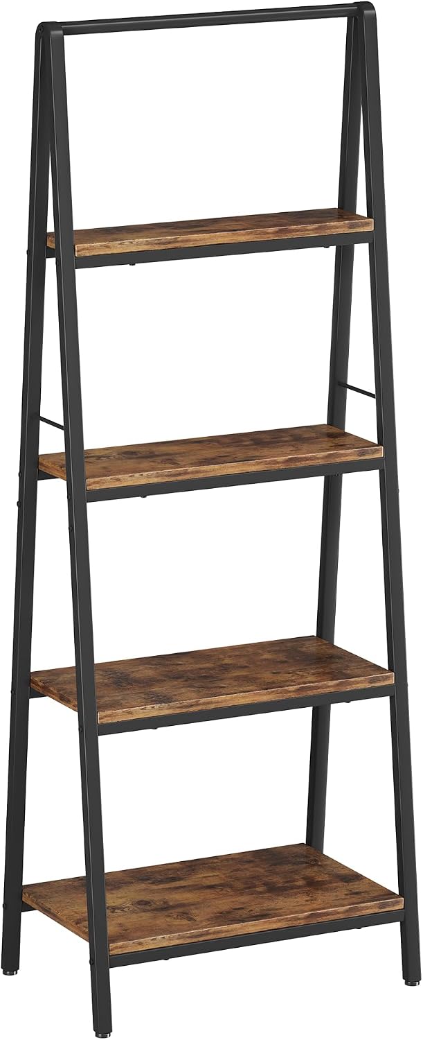 Homeiju Ladder Shelf, 4-Tier Leaning Ladder Bookshelf, Rustic and Wood Ladder Shelf Bookcase, Industrial Ladder Shelf Storage Rack for Home Office, Bedroom, Bathroom or Kitchen