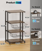 Media Stand with Two Detachable Baskets, 4-Tier AV Media Stand Corner Shelf for DVD Players/Cable Boxes/Games Consoles, Audio Storage Rack for Living Room, Gaming Room, Music Studio, Black