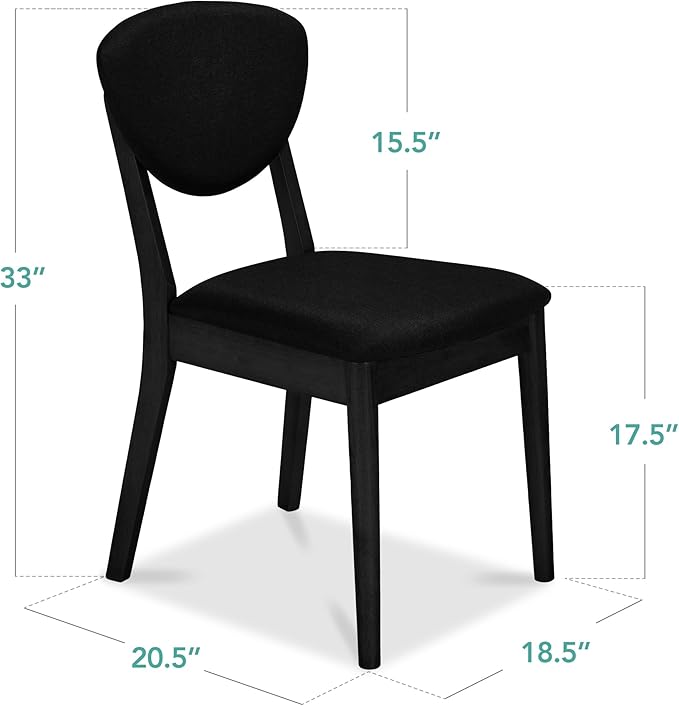 Best Choice Products Dining Chairs Set of 2, Mid-Century Modern Upholstered Wood, Armless w/Seat Cushion, Padded Backrest - Black/Black
