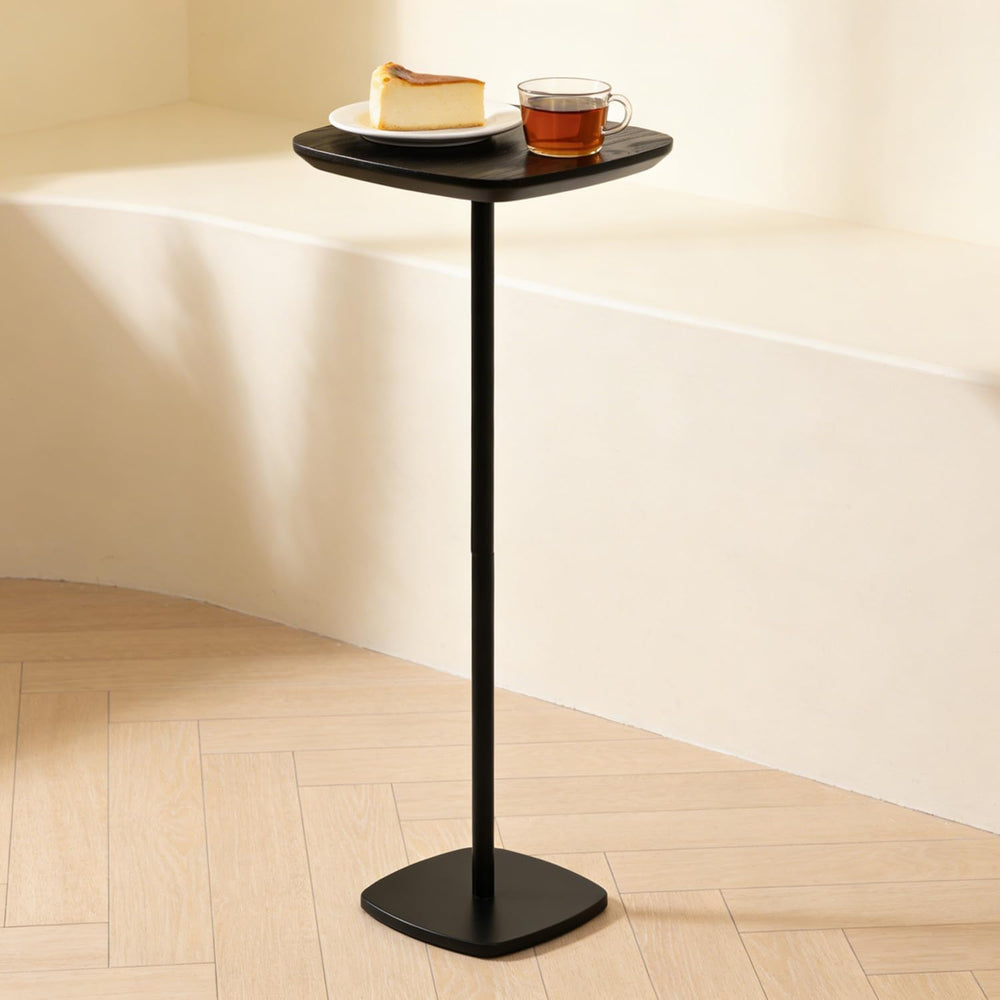 Pedestal Side Table, Small Drink Tables Pedestal Stand, Black Square Mini End...