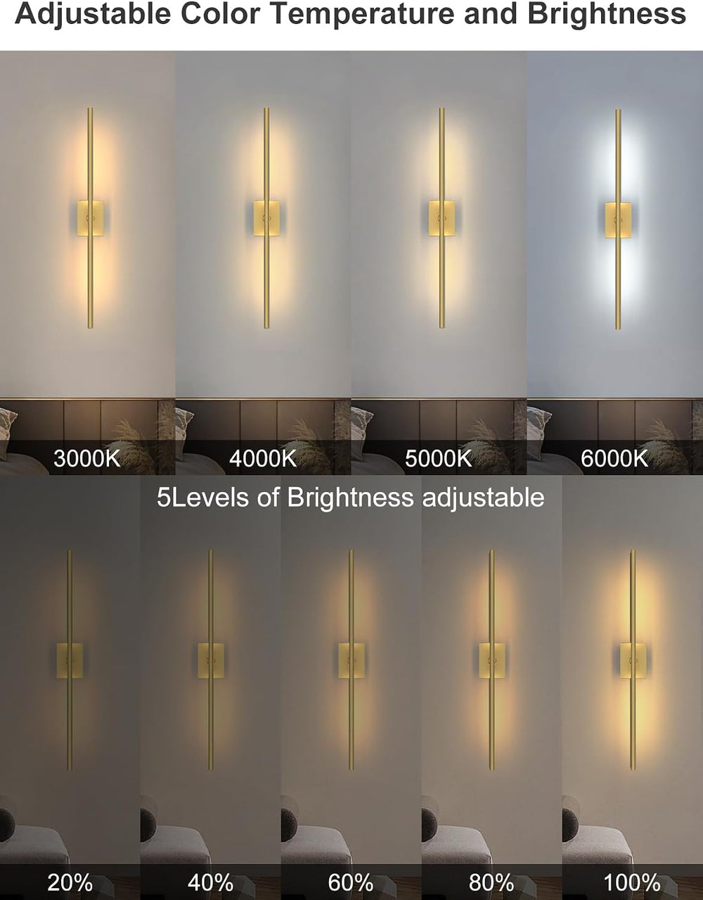 Battery Operated Wall Sconces Set of 2, Wireless Rechargeable Wall Lights