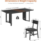 Itaar 5-Piece Dining Table Set for 4-6 People, 63" Extendable Kitchen Table and 4 Cushion Chairs, Dining Room Table with MDF Board & Metal Frame for Small Space, Easy Clean, Black