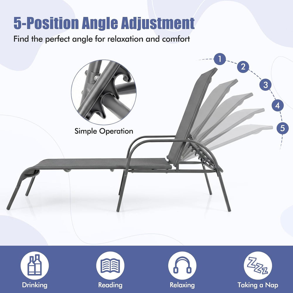Tangkula Outdoor Lounge Chairs Set of 2, Patio Chaise Lounge with Adjustable ...