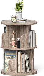 Nidouillet Small Rotating Bookshelf, 2 Tier Revolving Bookcase 360° Display Round Bookshelf Narrow Swivel Corner Book Shelf Standing Bookcase Adult Bedroom