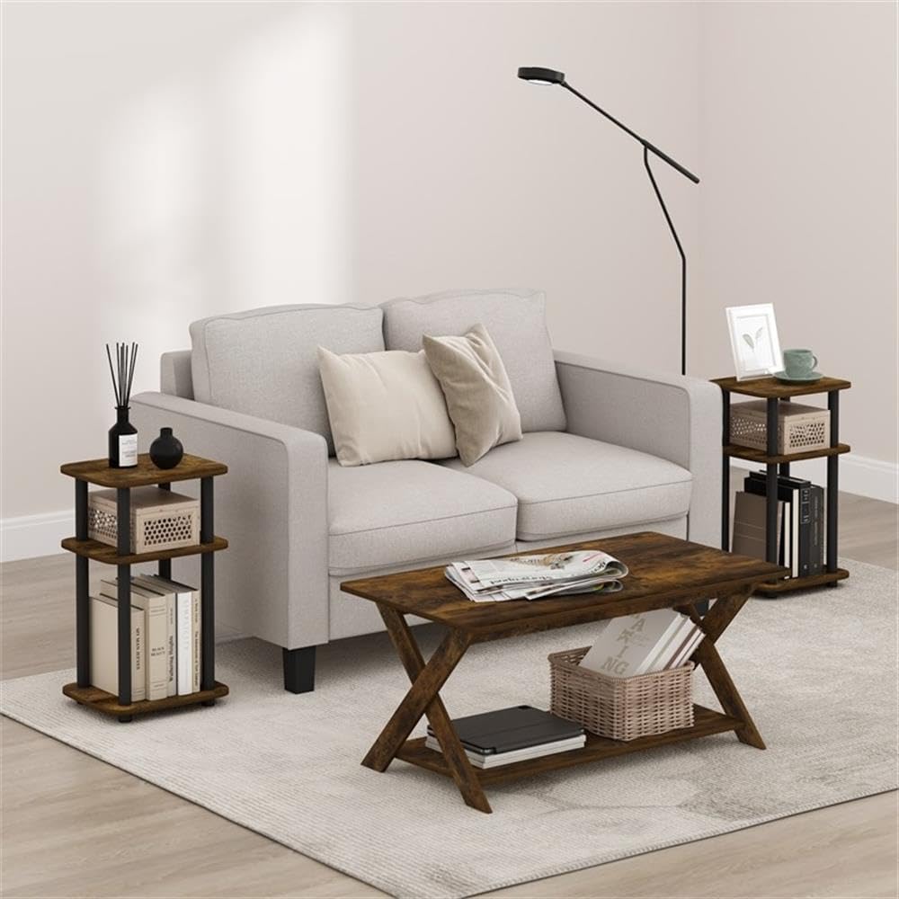Pemberly Row 3-Tier Turn-N-Tube Curve End Table, Amber Pine/Black Finish, CAR...