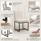 CIMOTA Modern Linen Dining Chair Set of 2, Mid Century Dining Room Chairs Fabric Upholstered Armless Side Chair with Black Sled Base for Dining Room, White Cream 2PCS