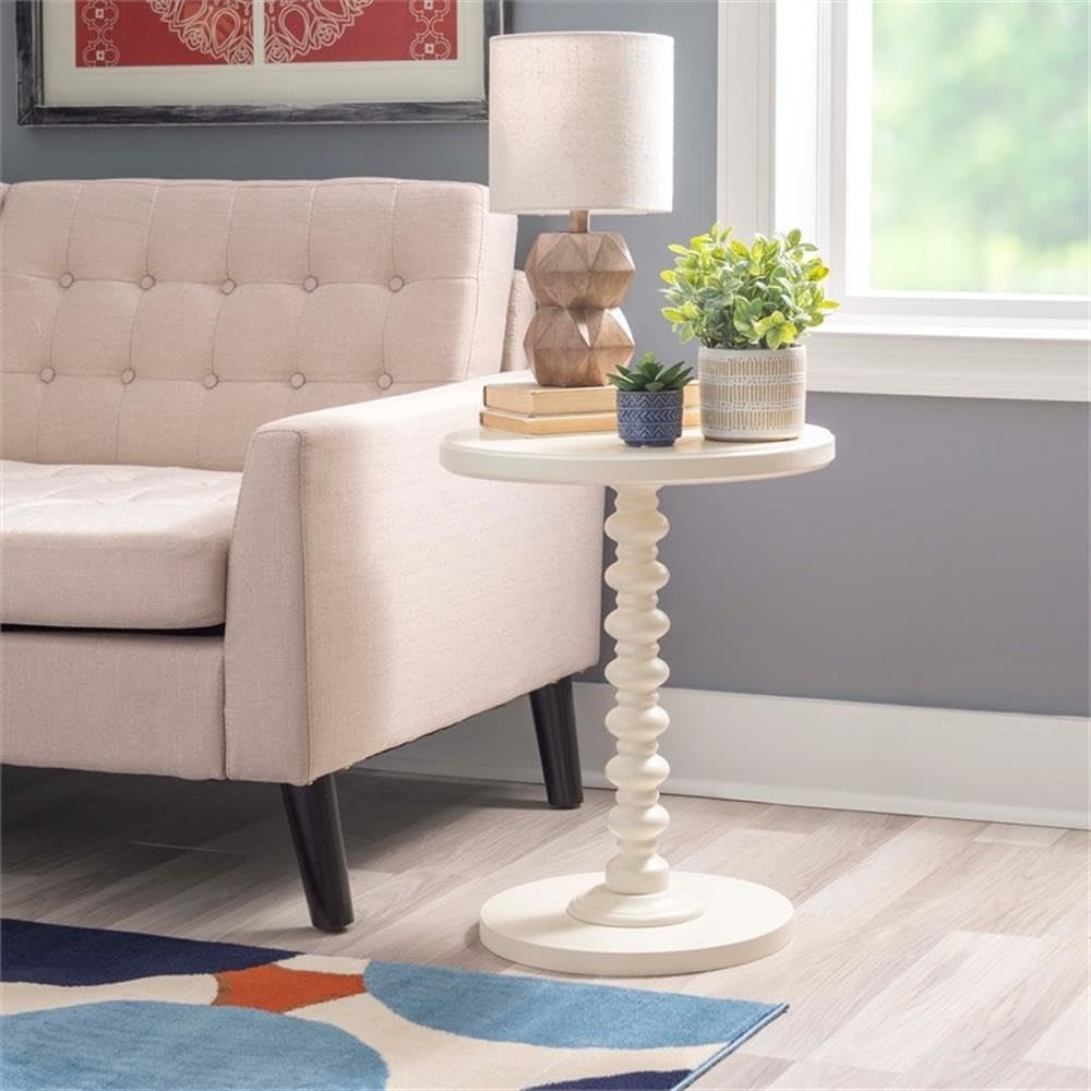 Pemberly Row Contemporary Wood Spindle Side Table, Off White Finish, 17"...