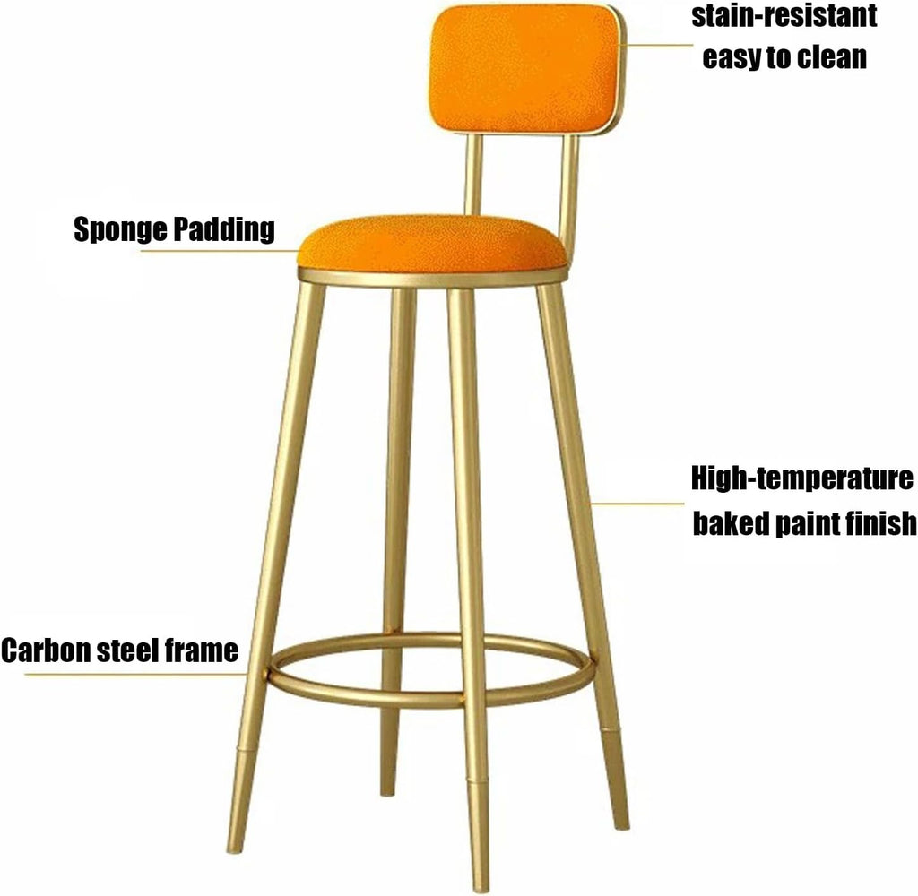 Work Vanity Chair, Metal Bar Stools, Upholstered Dining Accent Side Chairs, Heavy-Duty Round Stool, for Kitchen Dining Room Living Room(Green,60cm)
