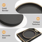 SANZIE Leather Desktop Storage Organizer Premium Serving Tray for Sundries, Cosmetics, Phone, Wallet, Cutlery - Decorative Valet Tray, Black
