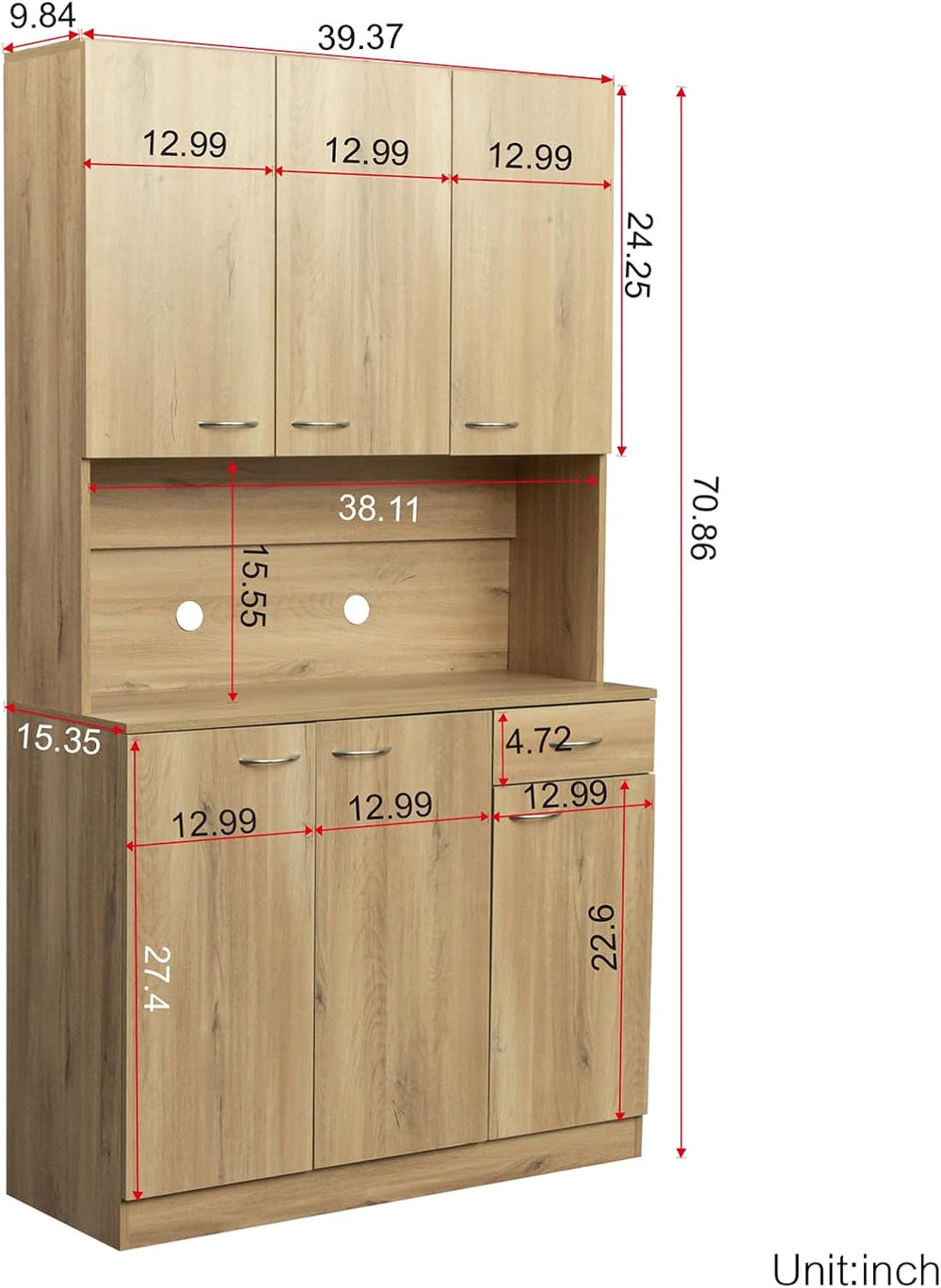39.37" W Kitchen Pantry Cabinet, Freestanding Farmhouse Storage Cabinet ...